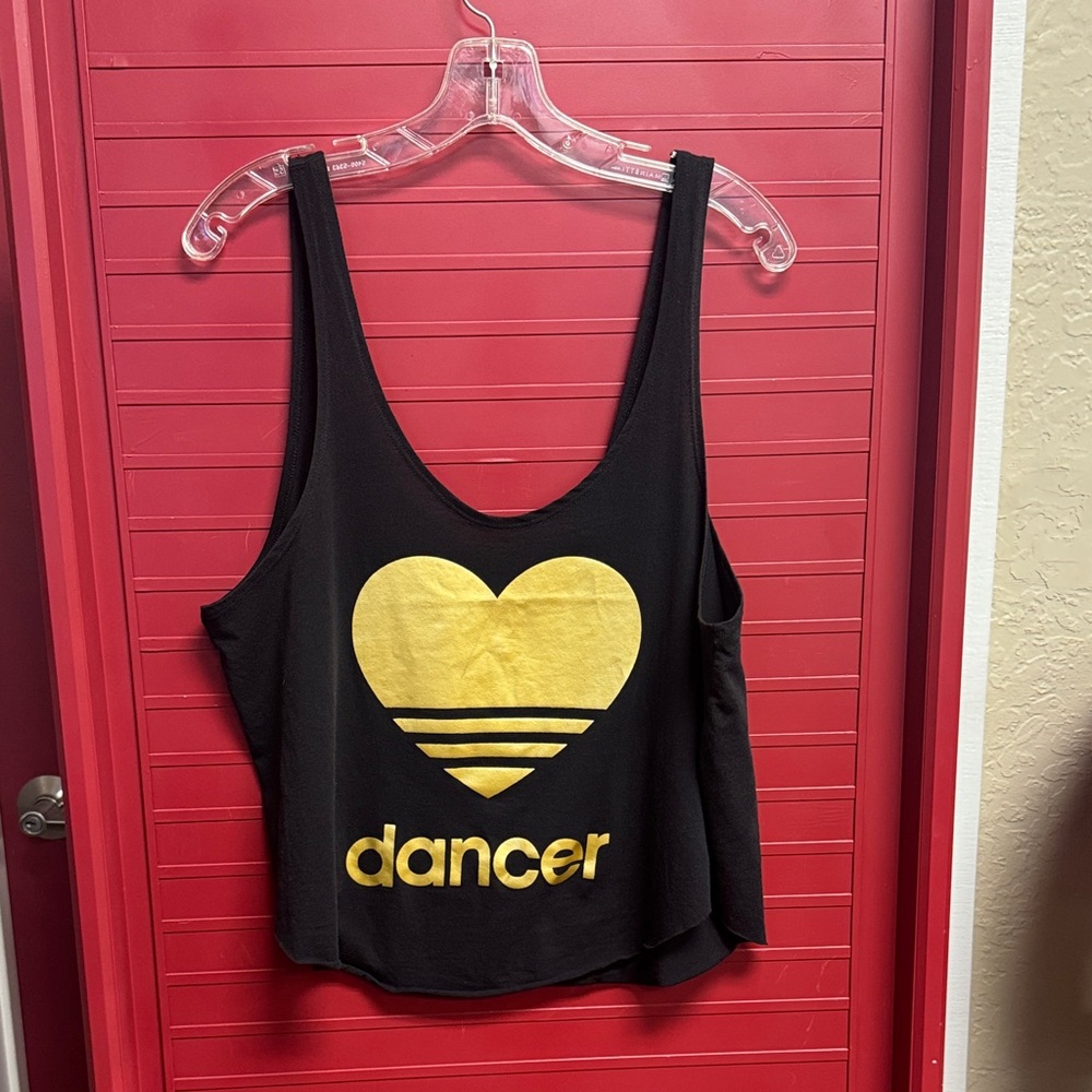 Black Tank Top with Gold Heart DANCER Design